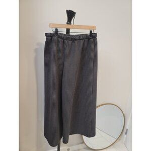 Heydari Art to Wear Wide Leg Pants Black Gray Stripe Print Pleated XL